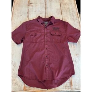 Affliction Black Premium Mens 2XL Burgundy Live Fast Skull Graphic Button Shirt